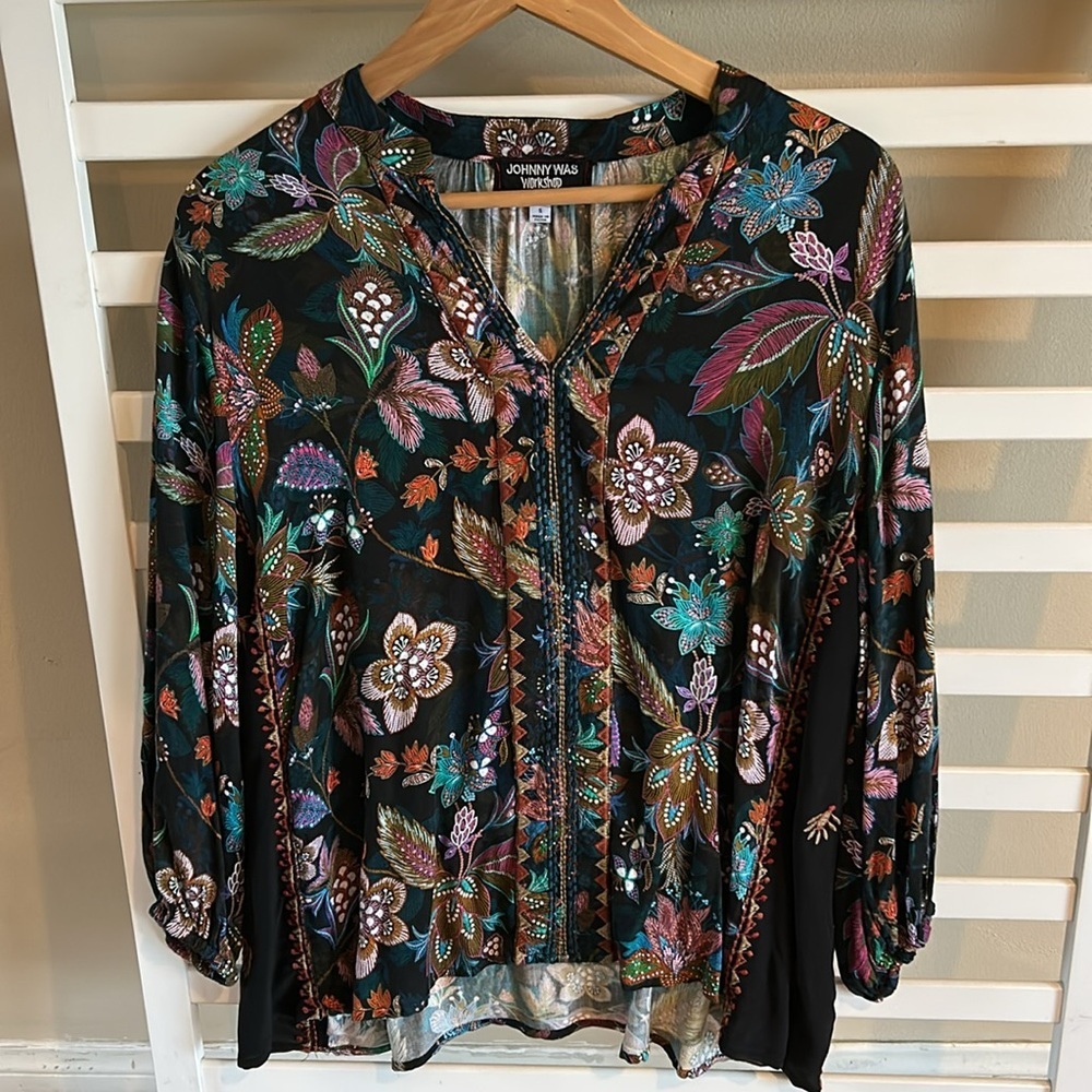 Johnny Was Workshop Effortless Swing Colorful Blouse Size Small